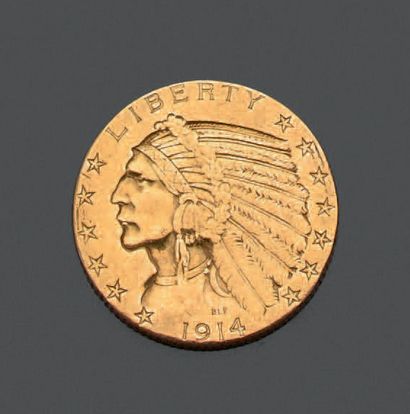 null ETATS-UNIS. Pièce en or jaune. - Cinq dollars, type Tête d'indien, 1914. Poids...