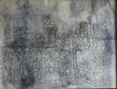 null VACHERON*** : NEW YORK (BLUE GREY). Mixed media on paper mounted on canvas....