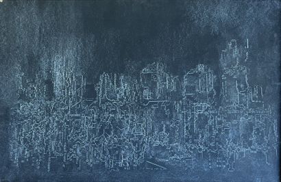 null VACHERON*** : NEW YORK. Mixed media on paper mounted on canvas, signed on the...
