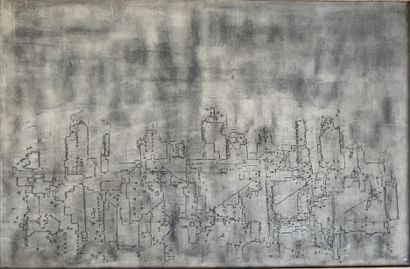 null VACHERON*** : NEW YORK (GRIS). Technique mixte sur papier marouflé sur toile,...