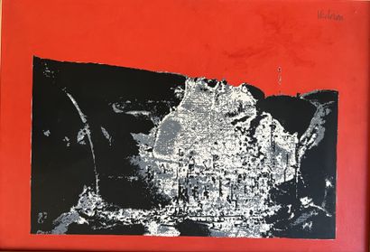 null VACHERON*** : NEW YORK, RED BACKGROUND. Mixed media on paper mounted on canvas,...