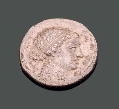 null EOLYDE CYME (circa 160 B.C.). Silver tetradrachm. Obverse: Head of the nymph...