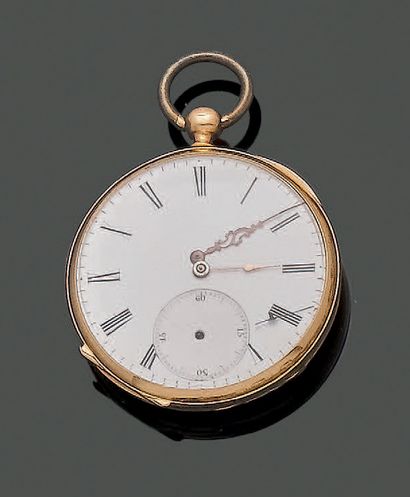 null Pocket watch in 18K (750) yellow gold, with double bowl, the case guilloche...