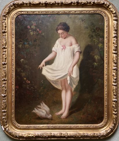 null 19th century FRENCH SCHOOL: ALLEGORY OF LOVE. Two oils on canvas. 59 x 49 cm....