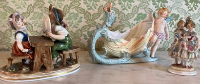 null Porcelain trinkets: miniature couple marquis marquise; couple of children sitting...