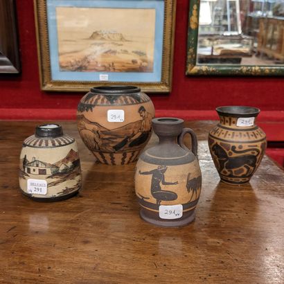 null Set of four ceramic vases from Ciboure : The first ovoid decorated with a view...