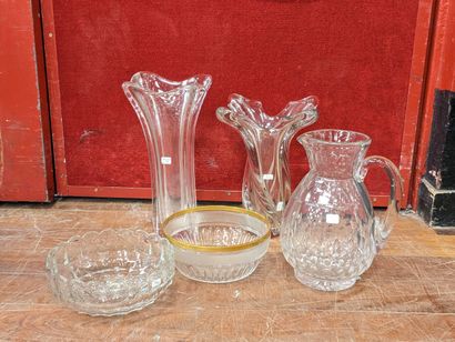 null Case: two cut crystal jars; two crystal vases, one of which is a Saint Louis;...