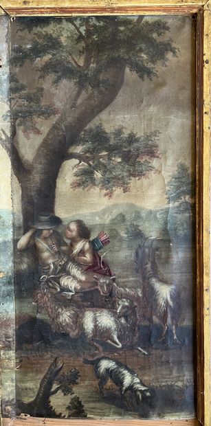 null Narrow overmantel, the canvas with the subject of a pastoral in the style of...