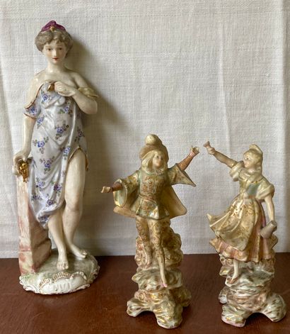 Pair of statuettes in polychrome porcelain...