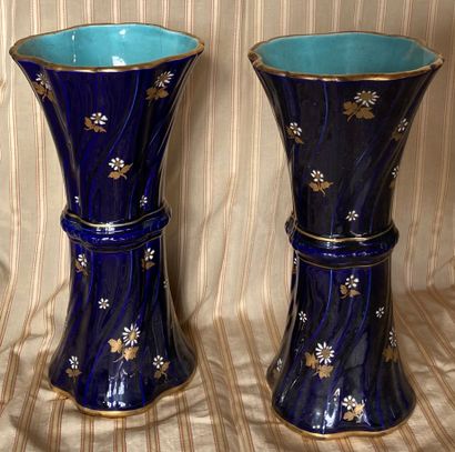 null CHOISY-LE-ROI, HB COMPANY. Pair of earthenware ovoid vases with stylized gold...