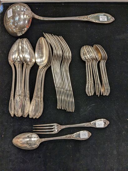 null Part of a silver plated cutlery set, decorated with leafy staples, including:...