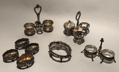 null Set of silver mounts (925), mismatched including: two pairs of salt cellars...