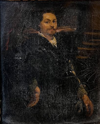 null 19th century FRENCH SCHOOL: PORTRAIT OF A MAN ON A LANDSCAPE. Oil on cardboard....