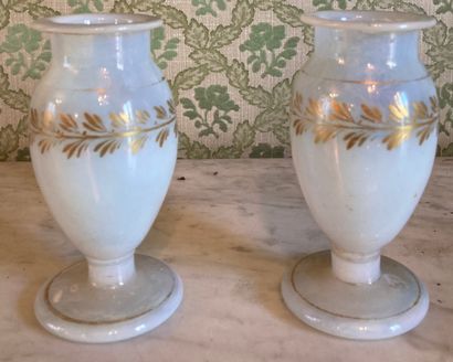 Pair of small vases of baluster form in soapy...