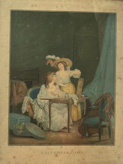 null Six prints of engravings in colors after FRAGONARD and LAVRINCE : - LA FUITE...