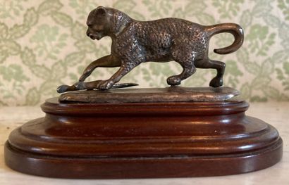 Statuette of a cat playing with a mouse in...