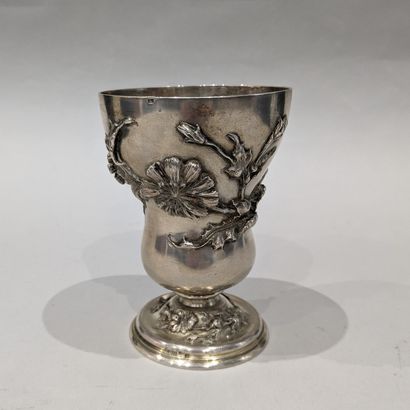 null Silver chalice cup on pedestal (800), the cup with double bulge, the body and...