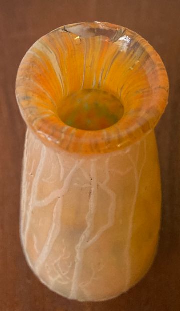 null Small vase with flattened body of baluster form, out of white and orange marbled...