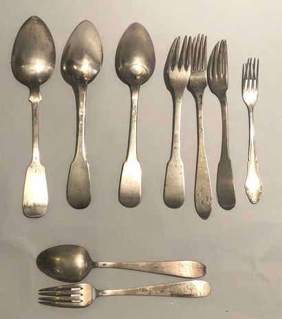 null Three spoons and three forks mismatched in silver (800), uniplat model. A fork...