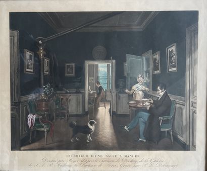 null Set of engravings: Interior of a dining room, after Drolling, fading. 45 x 54...