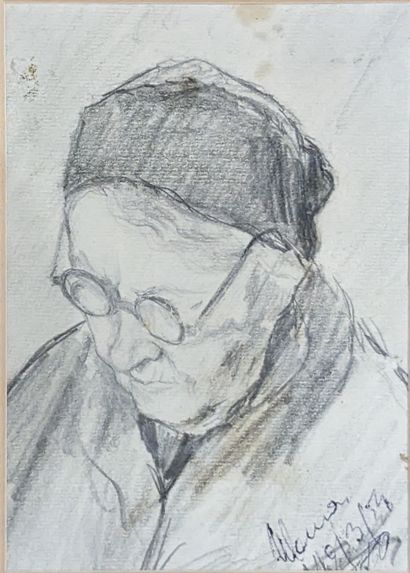 null Manon PANA-KAIRIS (1931-2021) : STUDY OF ANTIQUE, 1948 - PORTRAIT OF AN OLD...