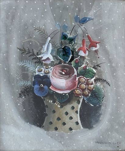 null Madeleine LUKA (1894-1989) : FLOWERS IN A VASE SURROUNDED BY FROST AND FLAKES....