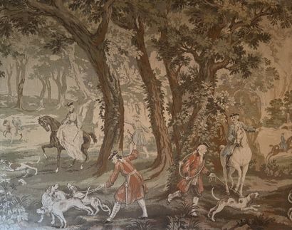 null Large mechanical tapestry Scene of hunting with hounds, in the style of the...