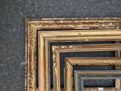 null Set of five gilded wood frames, gilded or patinated with friezes, channels or...