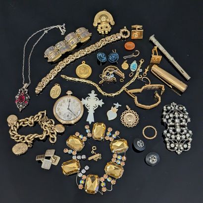 null Costume jewelry: bracelets, pendants, pocket watch, belt buckle decorated with...