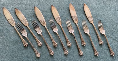 null Suite of six silver plated fish cutlery marked ENS. English work.