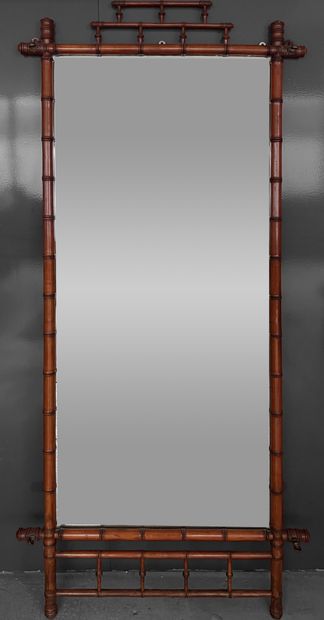 null Large mirror with bamboo frame, the upper and lower parts with gallery of small...
