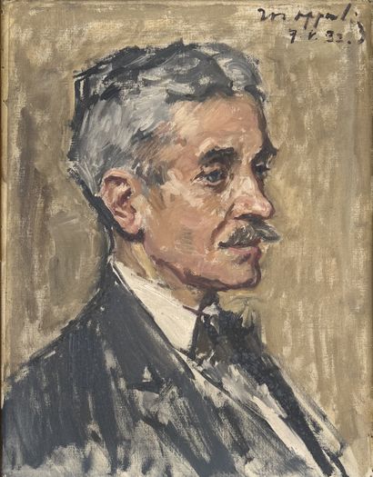 null Early 20th century FRENCH SCHOOL: PORTRAIT OF A MAN WITH A MUSTACHE. Oil on...