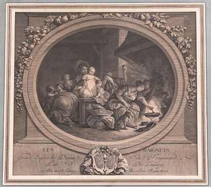 null Pair of black engravings after Le Prince and Fragonard : Le Bonheur du Ménage...