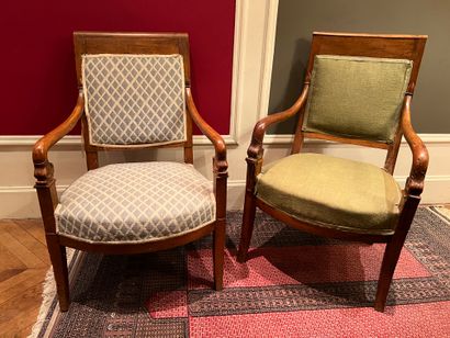 null Two fruitwood armchairs, one with a slightly reversed back, the other with a...