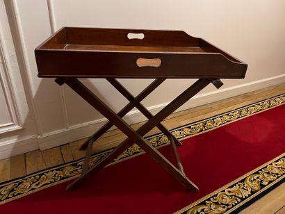 null Mahogany marine style service table, the mobile top with lateral grips, the...