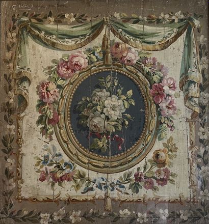 null FRENCH SCHOOL of Louis XVI style: FLOWERS IN A MEDALLET ENTOURED WITH ROSES...