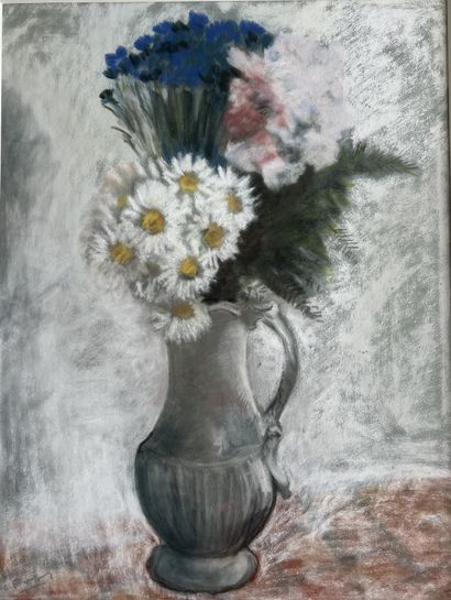 null 20th century FRENCH SCHOOL: FLOWERS IN A PICTURE. Pastel, signed lower left...
