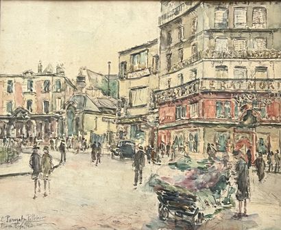 null L. PARIZOT-PELLETIER: PLACE PIGALLE. Watercolor on charcoal strokes, signed...