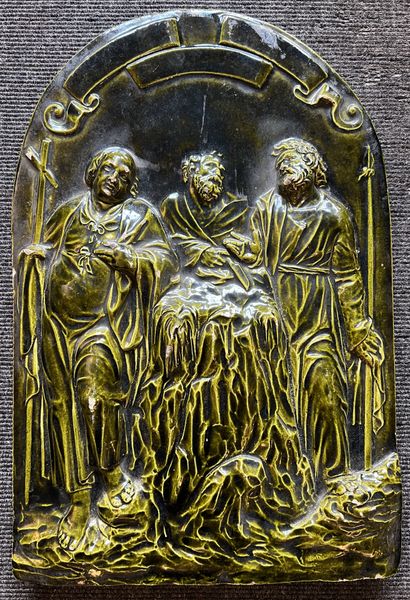 null Green enamelled earthenware plate representing three apostles. Style of the...