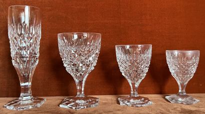 null Part of service of crystal glasses with decoration of channels and points of...