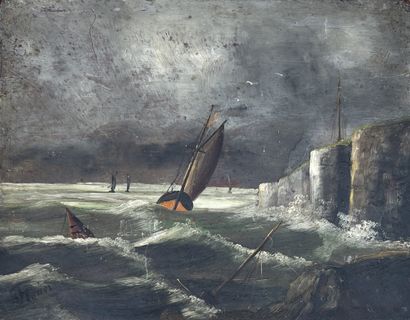 null FEBRUARY*** (19th century FRENCH SCHOOL) : SHIPWRECK ON THE NORMANDY COAST....