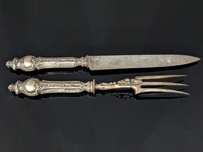 null Cutting service, handles in filled silver (925), decorated with knotted garlands,...