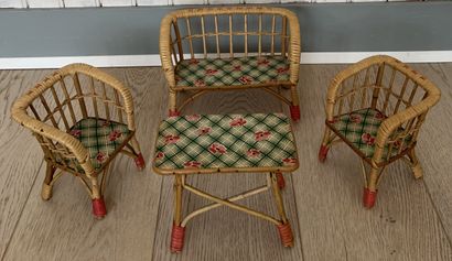 null Miniature winter garden furniture, made of wickerwork, the seats upholstered...
