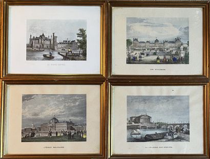 null Suite of four heightened lithographs on the subject of views of Paris: The Tuileries,...