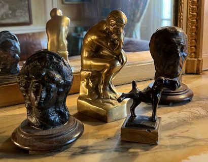 null Set: Thinker after Rodin, in polished bronze; dog urinating, subject in bronze...