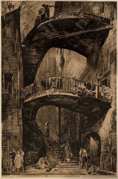 null Albert DECARIS (1901-1988): COUR D'IMMEUBLE A LYON, 1926. Etching and burin....