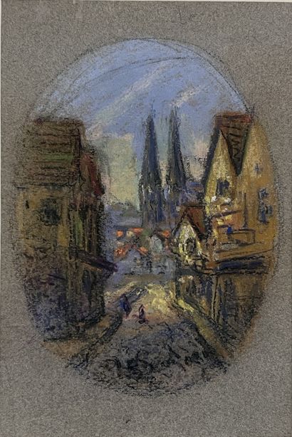 null Jane LE SOUDIER (1885-1976) : THE CATHEDRAL OF CLERMONT-FERRAND. Pastel on gray...