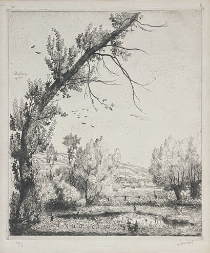 null Georges LE MEILLEUR (1861-1945): THE CURVED POPLAR AT VEZILLON. Etching. Signed...
