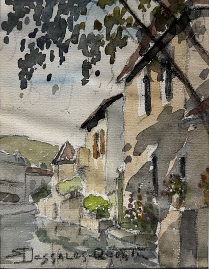 null Robert DESSALES-QUENTIN (1885-1958) : VILLAGE VIEW. Pencil and watercolor, signed...