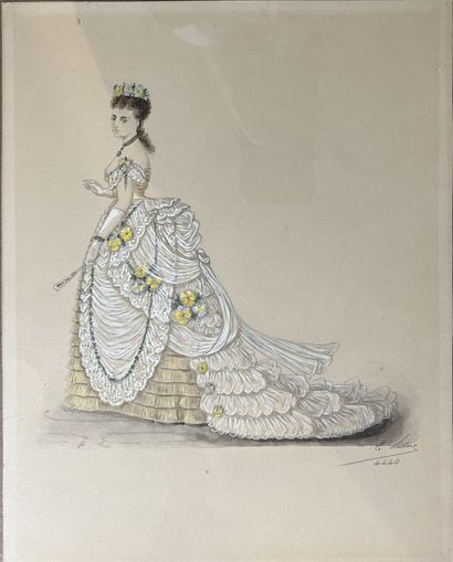 null Etienne LEDUC (19th-20th century): COURT DRESSES, FOUR PROJECTS. Four drawings...